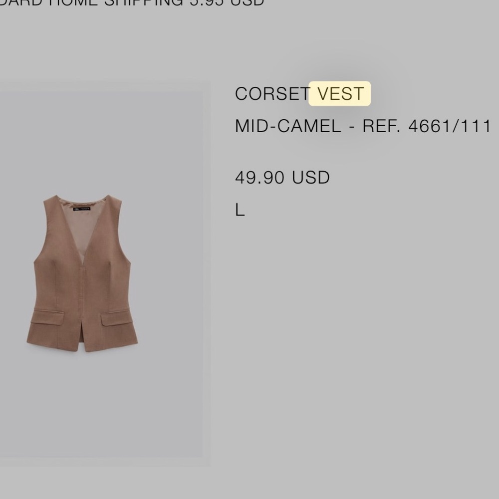 New with tags Zara, corset style vest, size large